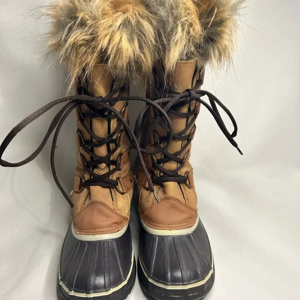 Esprit Edith Tan Faux Fur Lace-Up Winter Boots with Black Duck Sole